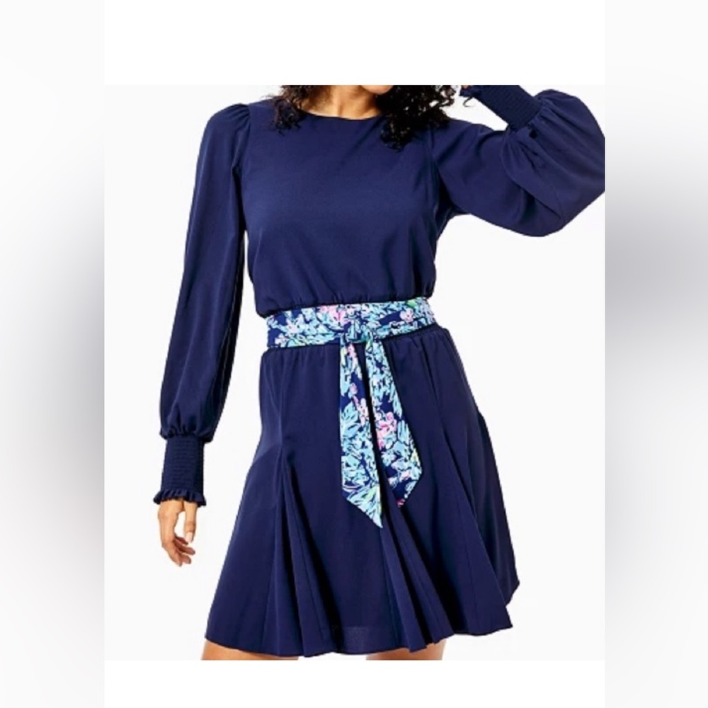 NWOT LILLY PULITZER STRETCH DRESS SIZE 6 TRUE NAVY COLORFUL BELT